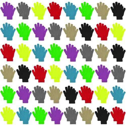 48 Pairs Kids Winter Magic Gloves Bulk For Boys Girls, Wholesale Warm Strecty Knit Gloves