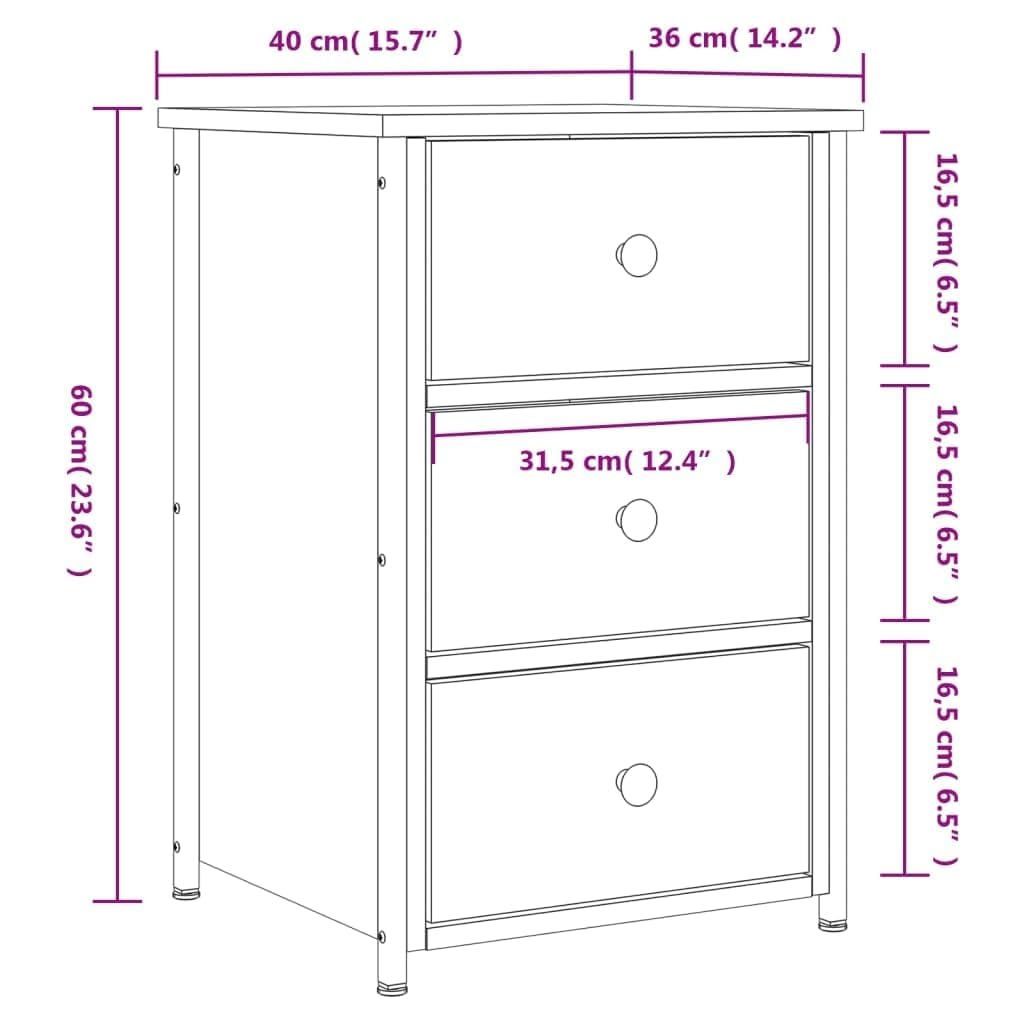 vidaXL Mesitas Noche 2 uds Madera ingeniería Roble Sonoma 40x36x60 cm