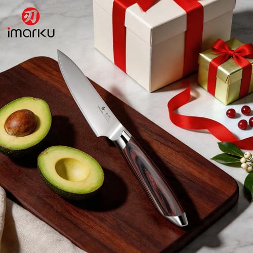 Image of imarku Paring Knife 3.75 Inch, Japanese High Carbon Stainless Steel Fruit Knife, Ultra Sharp Small Kitchen Knife for Peeling Fruits Cutting Veggies, Ergonomic Pakkawood Handle