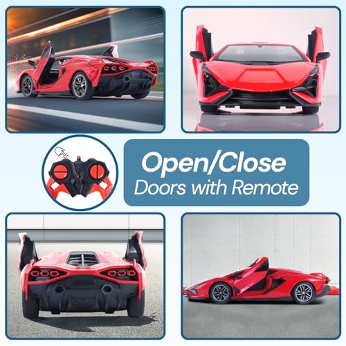 Image of Popsugar Door Opening Remote Control Car|Rechargeable 1200mAh Lithium Battery|C-Type Charging|75-Min Runtime|2.4G Long Range Remote (100+ ft)|HighSpeed RC Car|Gift for Kids|Made in India (Red)