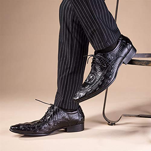 Business Oxford for Men Formal Shoes Lace Up StyleGenuine Leather Crocodile Texture Casual Retro Colors Pointed Toe Block Heel4