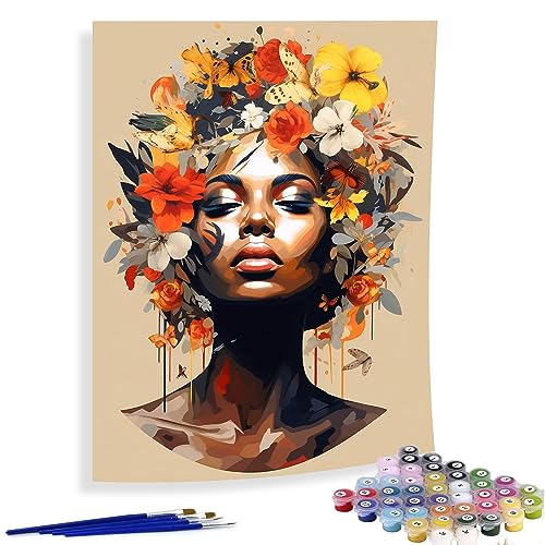 Diymood Paint by Numbers for Adults African Woman, DIY Oil Painting African American Acrylic Paint by Number Kits for Adults Beginner for Home Wall Decor 16x20 inch