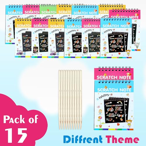 Image of GLUN Scratch Notepad for Kids, Random Nature Theme Pack of 15 with Magical Rainbow Color Sheets