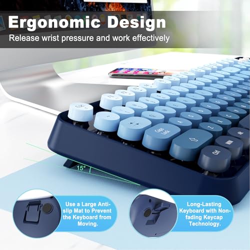 Image of FOPETT Wireless Keyboard and Mouse Combo, 104 Keys Full-Sized 2.4 GHz Round Keycap Colorful Keyboards, USB Receiver Plug and Play, for Windows, Mac, PC, Laptop, Desktop (GradientBlue)