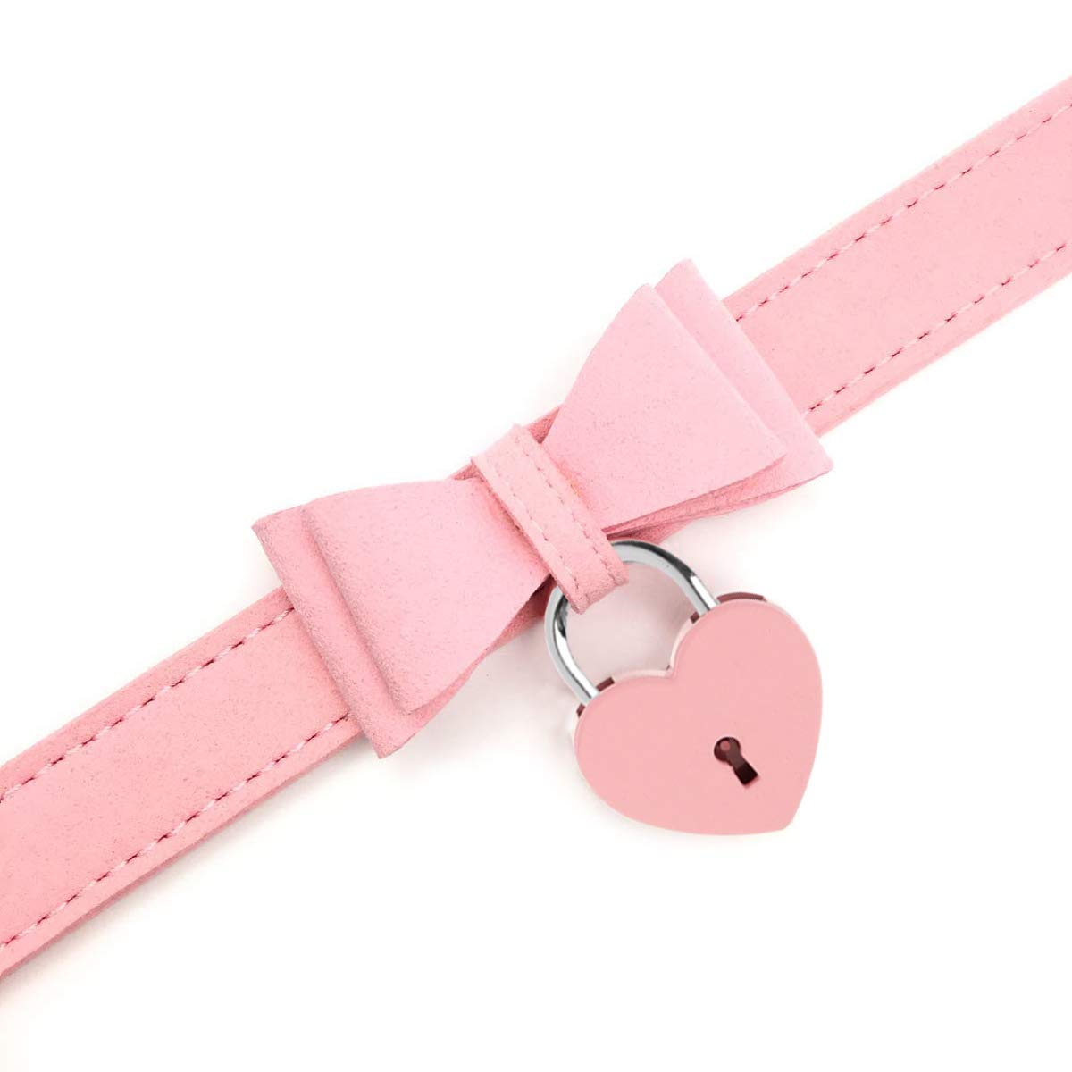 LEWECEEO Women Heart Lock Collar Necklace Choker with Bell Bow Cosplay Necklace