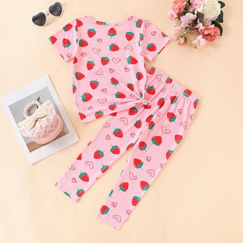 Image of 4-7T Kids Toddler Girls Print Outfits Short sleeved Flower Printed Top+Flower Print Pants Set
