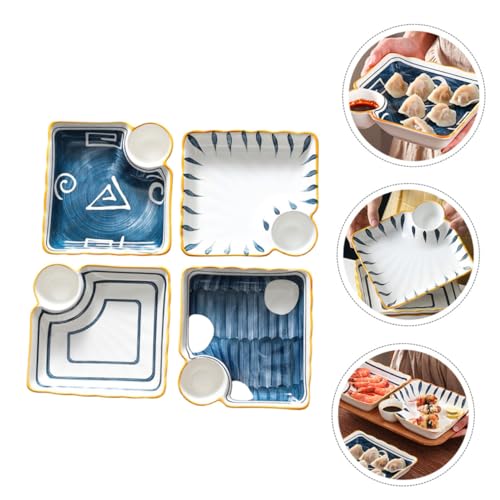 Juego 4 platos de sushi cerámicos diseño cuadrado miniatura 7