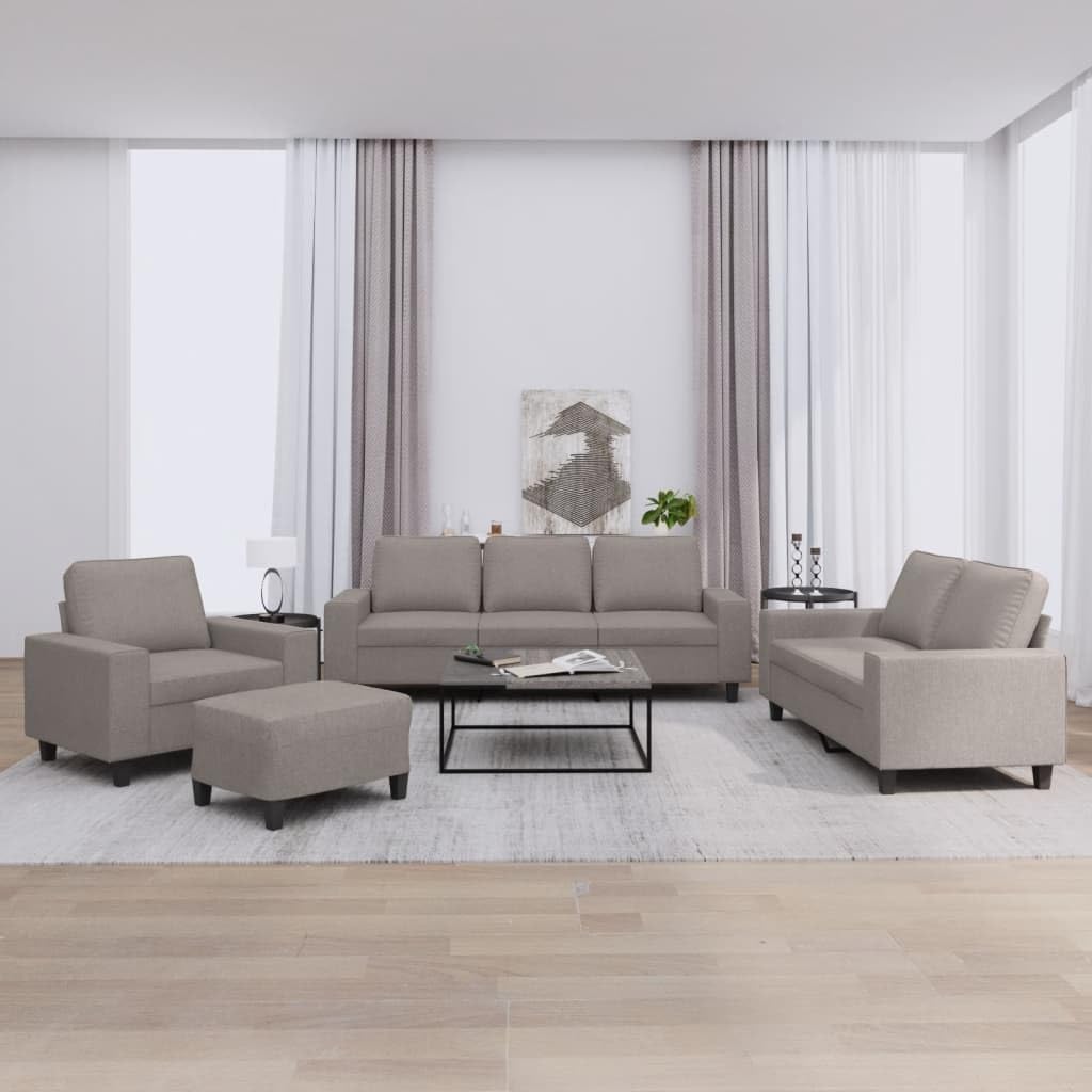 4-częściowy zestaw sof, kolor taupe, do salonu, z fotelami, 2-i 3-osobowa sofa, podnóżek, tapicerowana sofa dla przyjemnego relaksu