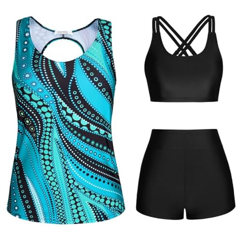 Genérico Arena Bañador Mujer - Traje De Baño De Tres Piezas con Estampado De Bikini con Chaleco Conservador De Moda para Mujer 7