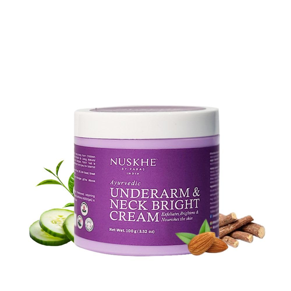 Nuskhe By Paras | Underarm & Neck Brightening Cream for Dark Skin | With Licorice, Bearberry & Vitamin E | Helps Reduce Dark Spots & Pigmentation | For Underarms, Neck, Inner Thighs, Elbows & Knees | For Men & Women | 100gm