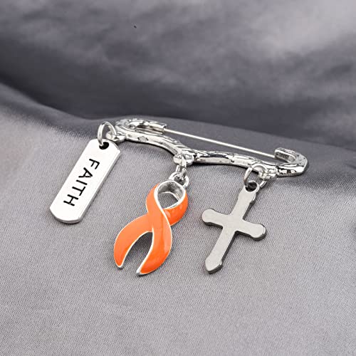 Image of Orange Awareness Ribbon Charm Pin Gift Leukemia Awareness Jewelry Leukemia Warrior Gift