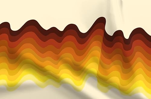 Spoonflower Tela  Abstracto Retro Vintage Ondas Líneas Llamas Impresas en Algodón Orgánico Satén Tela Fat Quarter  Coser Acolchado Ropa Decoración