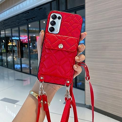 Étui portefeuille en treillis avec bandoulière pour Samsung S22 et Galaxy A系列 Rouge