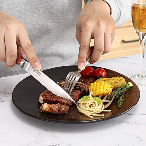 KEEMAKE Steak Knife Set-5''Serrated Kitchen Knife-German High Carbon Stainless Steel-Ergonomic Pakkawood Handle-Set of 4 - Thumbnail 4