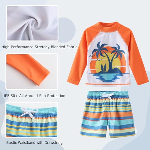 Aisyee Toddler Baby Boys Rash Guard Set for Kids Boys Swim Set with Swim Trunks Long Sleeve Bathing Suits3