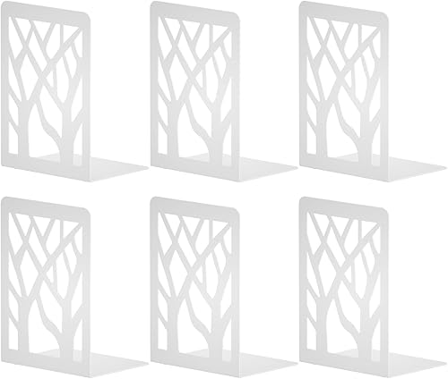 Miniatura 1 de Sujetalibros de metal blanco, 3 pares de extremos de libro para estantes, tapón de libro para familia, oficina y escuela, extremo de libro