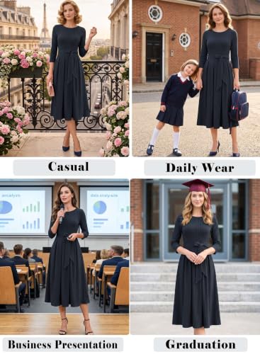 Image of VFSHOW Womens Work Business Casual Church Pockets Belted A-Line Midi Dress