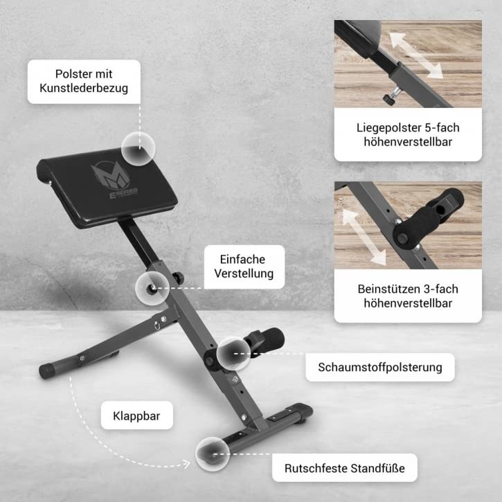 Generisch 9010051 Premium Rückenstrecker Rückentrainer verstellbar Hyperextension Bauch Rückenmuskulatur Fitness Studio Kraftsport für Frauen und Männer
