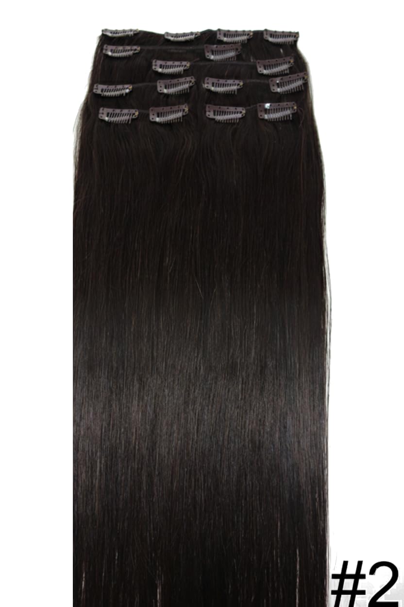 Clip In Hair Extensions 100% Human Hair #2 Dark Brown, 22 inch 120g