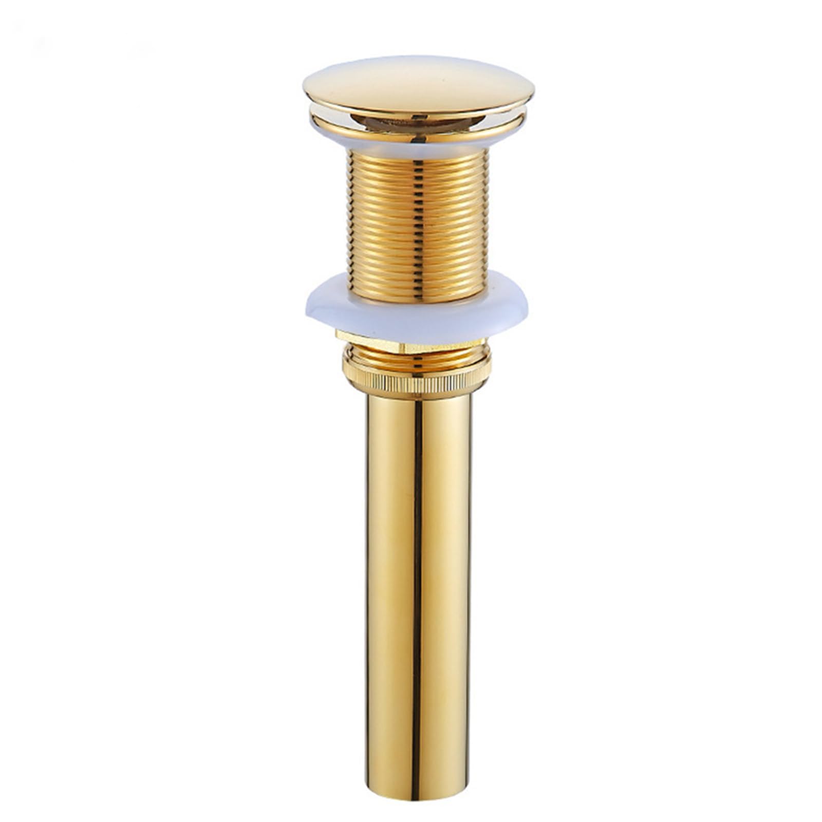 Desague Lavabo sin Rebosadero Pop-Up Universal Desague Lavabo, Válvula Tapon Pop Up Lavabo, Desagüe de Resorte Totalmente de Cobre,Oro