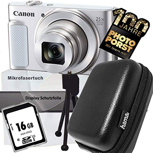 1A Photo PORST Jubiläums Angebot Canon PowerShot SX620 HS Weiss/Silber+Ministativ+Display-Schutzfolie+SD 16 GB Speicherkarte+Tasche+Mikrofasertuch
