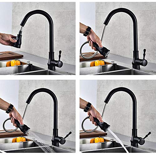 Robinet cuisine noir avec douchette pull-bas et rotation omnidirectionnelle