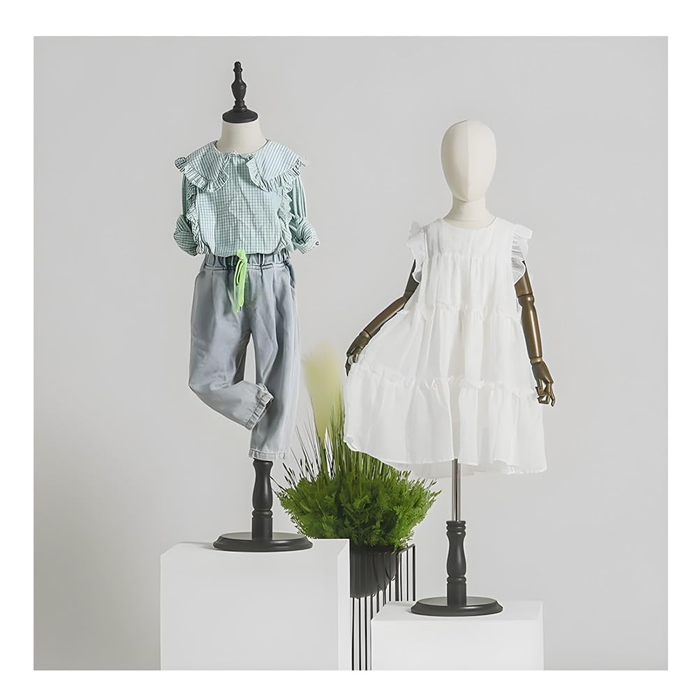 GRRICEPL 2-8 Years Old Child Mannequin, Child Body Cloth Display Torso Mannequin, with Adjustable Solid Wood Stand, for Dress Jewelry Display(Black-B,2)