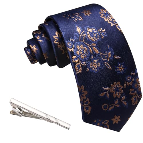Image of Barry.Wang Floral Ties for Men Flower Necktie with Tie Clip Formal
