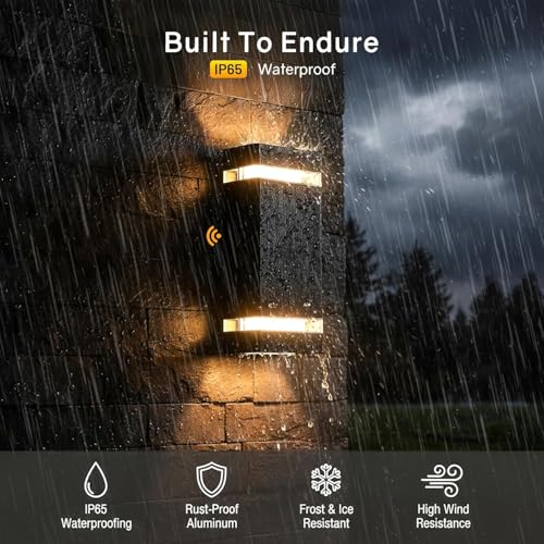 Image of Dusk to Dawn Outdoor Wall Light Modern Up Down LED Wall Sconce, Aluminum Waterproof Exterior Lighting Fixture Porch Lights for House Patio Sensor ETL