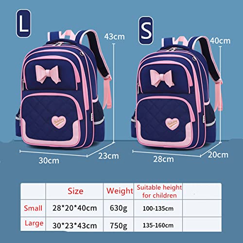 Image of VIDOSCLA School Bags for Girls 2Pcs Backpack Elementary Bookbag Sets, A79#2pcs Deep Blue-s, Small, Classic | Bowknot