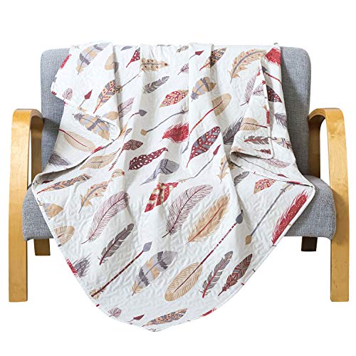 Floating Feathers 50' x 60' Quilted Throw Blanket, Western Throw Quilt for Couch and Bed with Feather Design, Lightweight Summer Lap Quilt