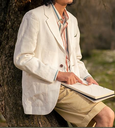 Mens Vintage Casual Linen Blazer Suit Jacket One Button Slim Fit Wedding Summer Lightweight3