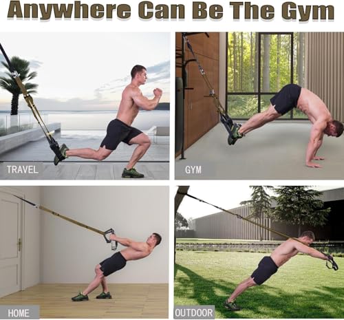 Image of Bodyweight Resistance Training Straps, Complete Home Gym Fitness Trainer kit for Full-Body Workout, Included Door Anchor, Extension Strap, Fitness Guide