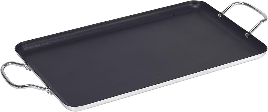 Imusa USA Nonstick Stovetop Double Burner Griddle with Metal Handles, 17-Inch, Black