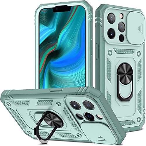 Coque iPhone 13 de protection haut de gamme militaire vert anneau metal