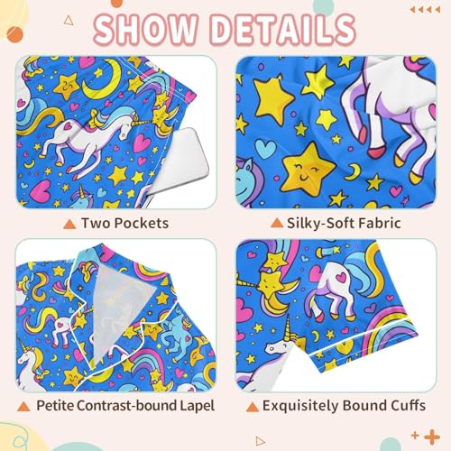 Unicorns Pajamas Set Soft Satin Silk Sleepwear Summer Clothes 2 Piece Lounge Sets3