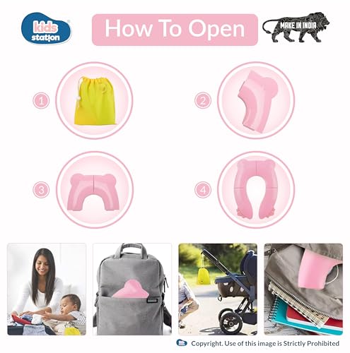 Image of Kids Station Foldable & Portable Baby Potty Training Seats-Suitable for potty training of Boys-Potty Training Seat for 1+ Year child-Travel Friendly, Easy to Carry (Pink, Foldable Potty Seat)