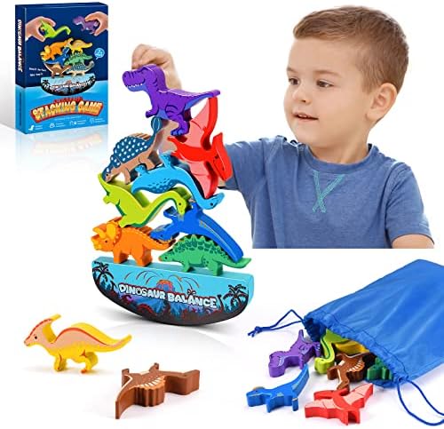 DejaNard Dinosaurier-Stapelspielzeug aus Holz, Montessori Spielzeug & Weihnachts-Geschenke für Kinder