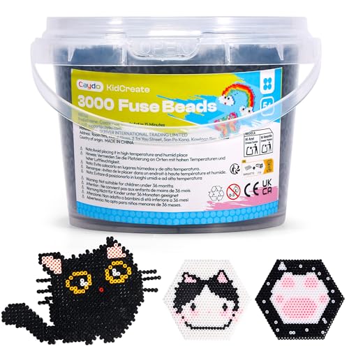 Caydo 3000PCS 5mm Black Fuse Beads Bucket Packed Iron Beads Safe Material Kit Art Creative Crafts for Kids DlY Pixel Parent-Child Interaction Art & School Project Holiday Gifts