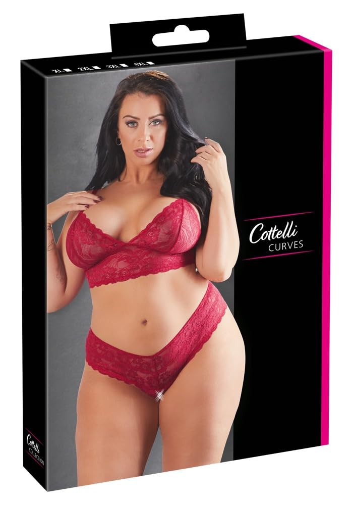 Cottelli Curves Bra and Thong-22124043061 Red 2XL