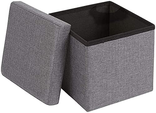 Foldable Storage Stool Cube 30x30 cm | Multipurpose Ottoman with 22L Storage | Fabric Folding Organizer Box with Padded Cushion Seat | Space Saving Storage for Clothes Toys Books-image-19