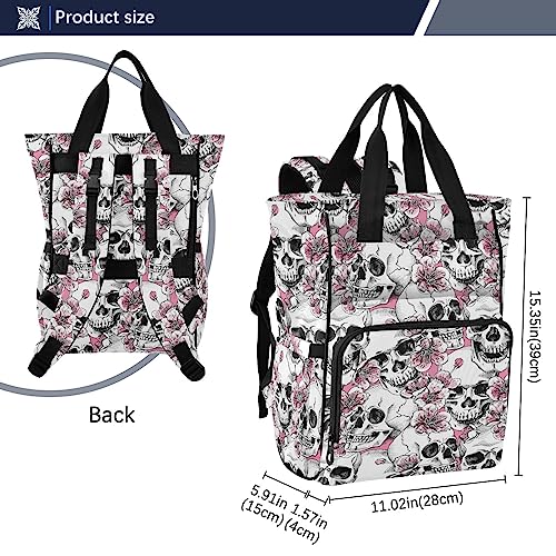 Mnsruu Diaper Bag Pink Floral Skull Diaper Bag Backpack Multifunction Travel Diaper Bag Tote Large Capacity Diaper Changing Backpacks For Moms Dads #TOP2