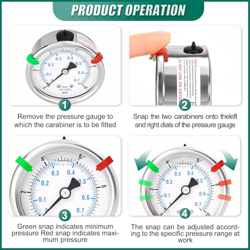 Image of 0-10PSI Stainless Steel Liquid Filled Pressure Gauge, 2.5 inch Dial Size, 1 /4 inch NPT Back Mount, for Tube, Water Pump, Gas, Liquid, Pressure Test (with Range Mark Pointer)