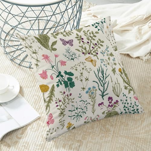 Image of AEIOAE Spring Pillow Covers 22x22 Inch Set of 2,Sage Green Teal Wild Flower Plant Throw Pillows Case,Seasonal Floral Outdoor Decorative Linen Farmhouse Decor Cushion Covers for Home Sofa Bed Couch