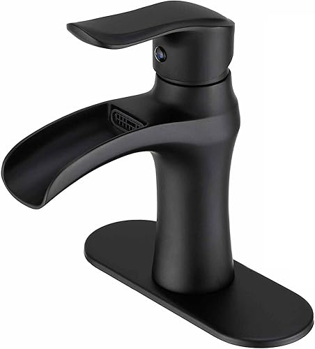 Grifos de baño de cascada para fregadero de 1 agujero grifo negro mate para baño de una sola manija grifo para fregadero de baño con drenaje