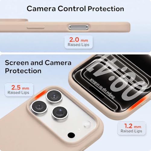 Image of DIZORO Compatible with iPhone 17 Pro Max / 18 Pro Max Case, Liquid Silicone 3 Layers Full Covered Soft Gel Rubber Phone Case,Shockproof Protective Cover with Anti-Scratch Microfiber Lining- Desert