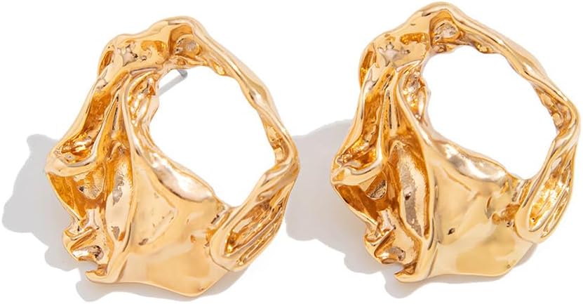 Gold Geometric Pleated Statement Earrings for Women Fashion Irregular Liquid Dangle Drop Earring Vintage Hippie Formal Jewelry Silver Accessories Gifts - Image 7