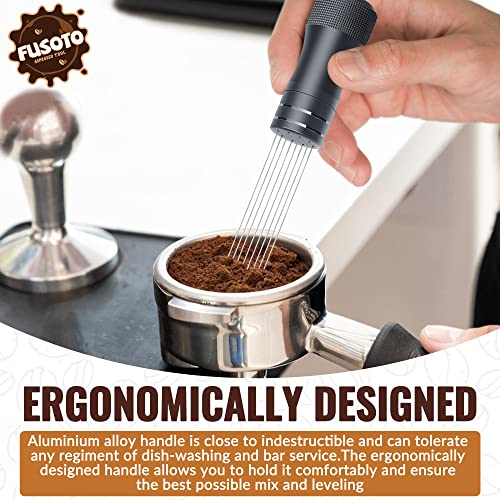 Fusoto Espresso Distribution Tool, Espresso Coffee Stirrers Gift For Barista & Coffee-Lover, Espresso Stirrer With 8 Needles, Espresso Machine Tool, Espresso Tamper Coffee Accessories, Aluminum, Grey #TOP6