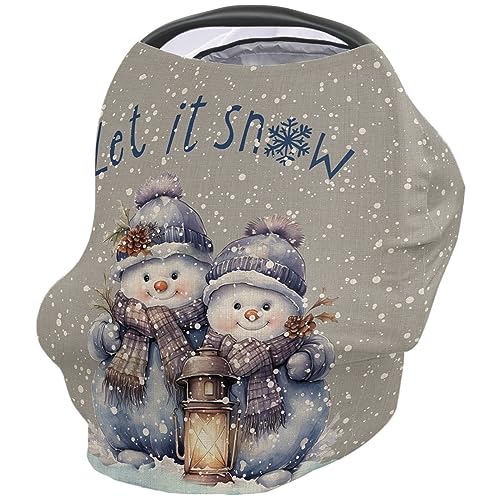 Nursing Cover for Breastfeeding Scarf, Christmas Blue Snowman Gray Baby Car Covers Super Soft Multi Use for Canopy Shopping Cart Cover Blanket Stroller Cover