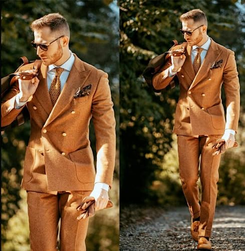 Men's 2-Piece Suit Double Breasted Buttons Jacket+Pants Tuxedos for Formal Dinner2